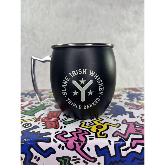 SLANE Irish Whiskey Black/White PROMOTIONAL MOSCOW‎ MULE Cup Mule Logo Metal - Picture 1 of 8